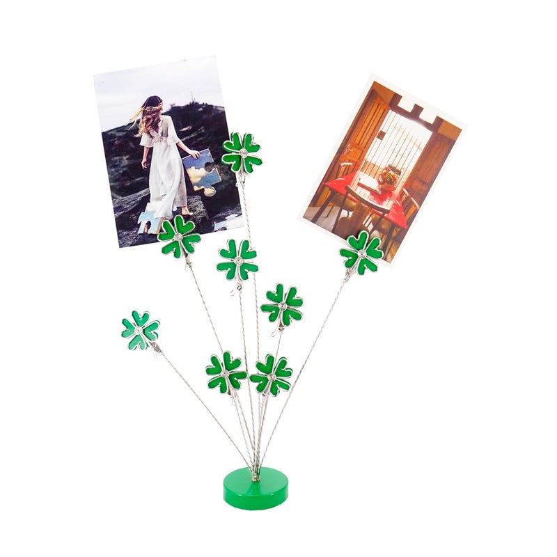 TFu 8-Branch Family Tree Picture Frame Holder, Card Photo Clips Holder Desk Stand for Memo Paper Note Photo Christmas Wedding Card Display (Green Clover) - Image 1